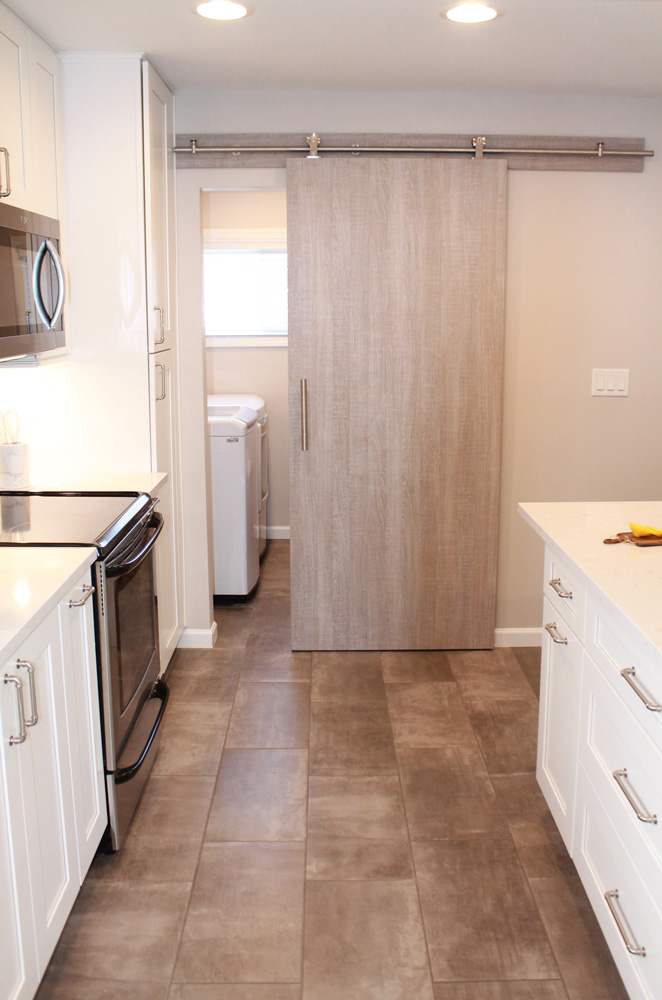 kitchen with white cabinets